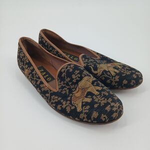 Zalo Loafers Shoes Smoking Slippers Womens 7 Black Needlepoint Luxe Aesthetic